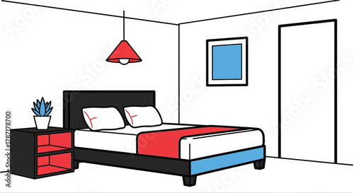 Modern bedroom interior, simple design for cozy living spaces concept