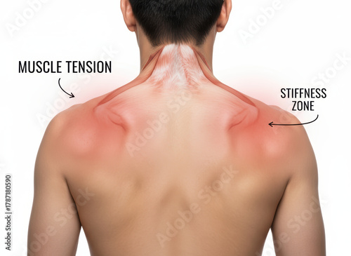 Neck pain body tension relief, sore muscles and stiffness cause stress and fatigue