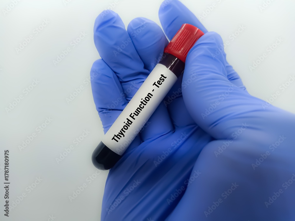 Obraz premium Doctor holding a test blood sample for Thyroid Function test. Laboratory medical testing concept.