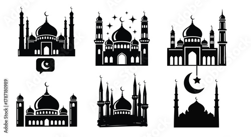 Elegant mosque silhouette collection for Ramadan and Eid celebrations
