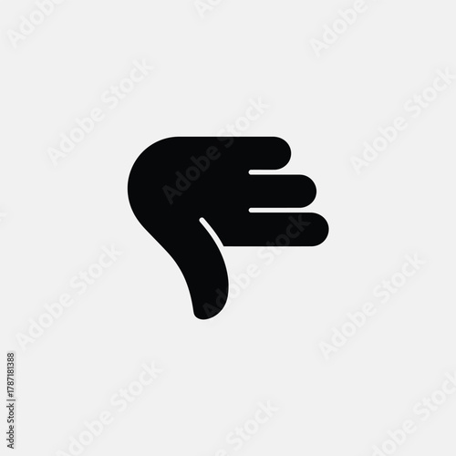 Black thumbs down hand gesture icon on white grid background disapproval dislike