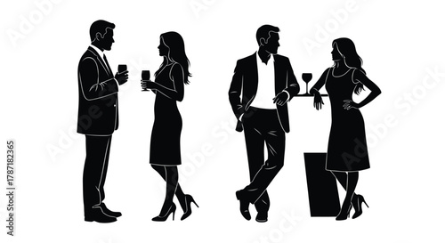 Elegant silhouettes of people socializing at a business cocktail hour