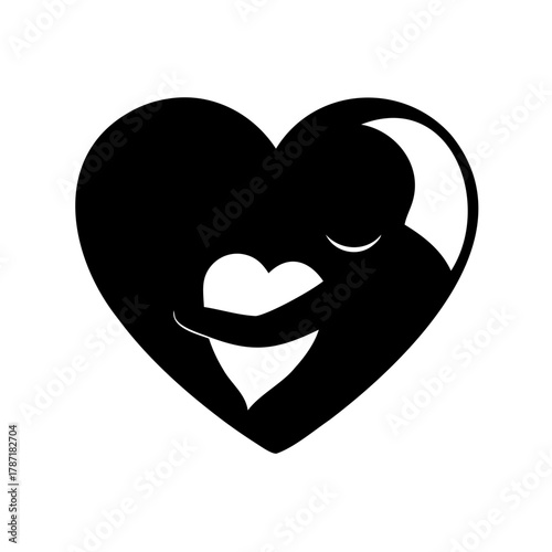 Heart with person embracing smaller heart icon of love Vector