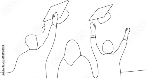 Three people celebrating graduation tossing caps in the air