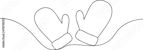Two outline mittens connected by a wavy line gloves