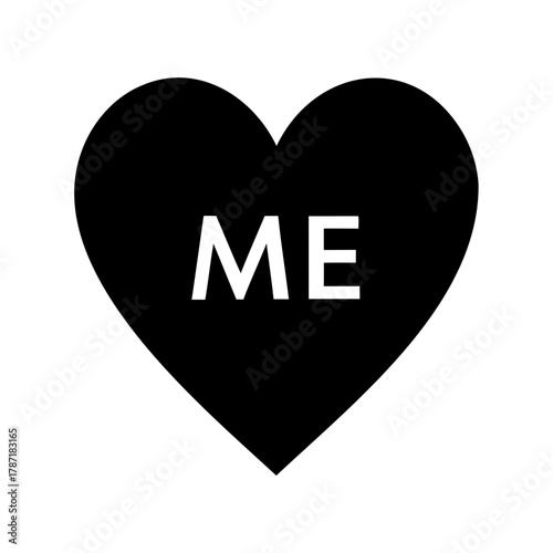 Black heart symbol with 'me' text on a white background Vector