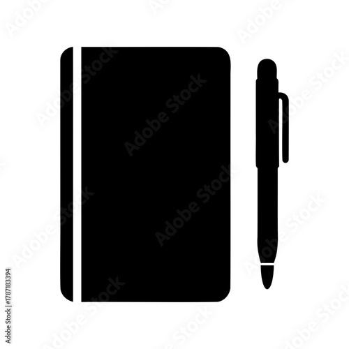 Notebook and pen writing icon black silhouette simple Vector