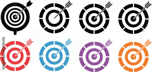 Target and Arrow Icons Set  Colorful Goal and Precision Symbols on White Background