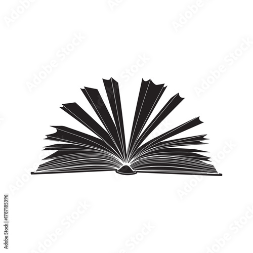 Open book silhouette with fanned pages for education and reading.