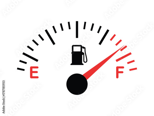 Fuel gauge showing nearly full, indicating ample gasoline supply for transportation needs