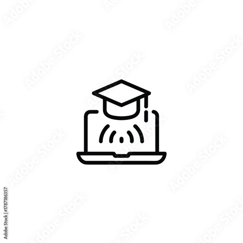 Icon of a laptop with a graduation cap and Wi- Fi signal Wi-Fi