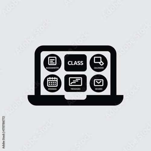 Laptop screen with educational app icons for assignments and grades computer