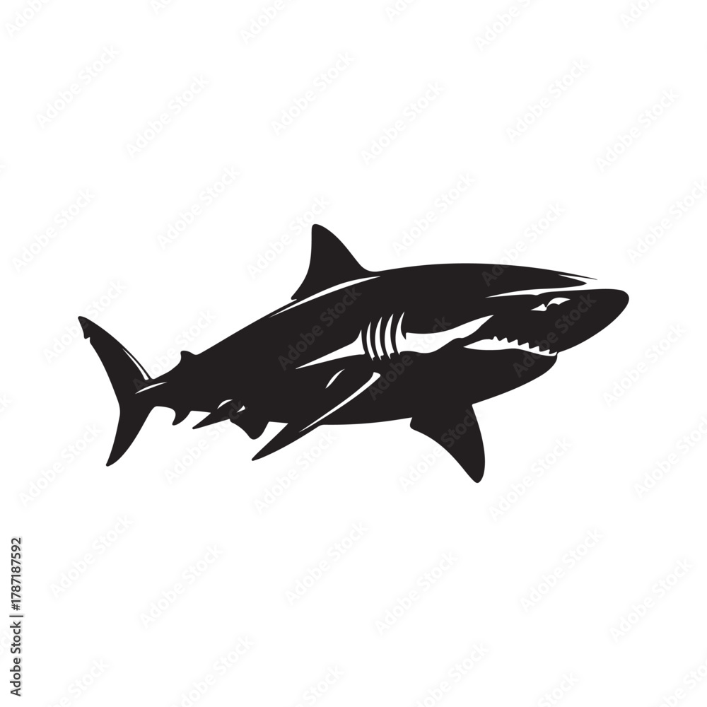 Obraz premium Powerful great white shark silhouette sea predator vector graphic