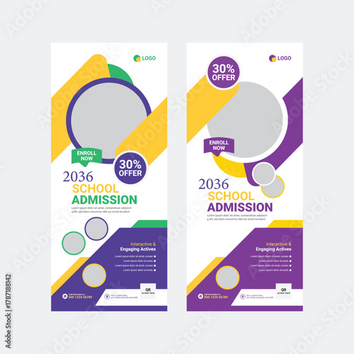 Back to School Admission Standee Rollup, Future-Forward School Enrollment Banner, Back to School Now design template layout