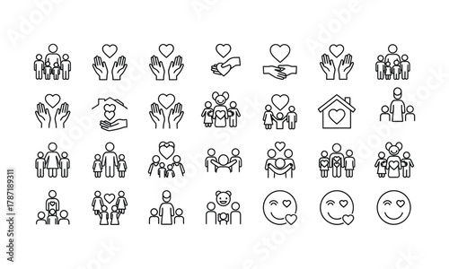 Line art icons depicting family love and support in a clean and modern style design