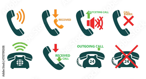 Call statuses showcasing received, outgoing, missed and ended calls