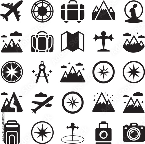 Travel Silhouette Vector Bundle | Adventure, Luggage & Map Icons | Minimal Black Vector Set
