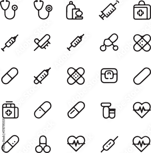 Medical Silhouette Vector Bundle | Health Care Equipment Icons | Hospital, Doctor, Medicine Vector Set