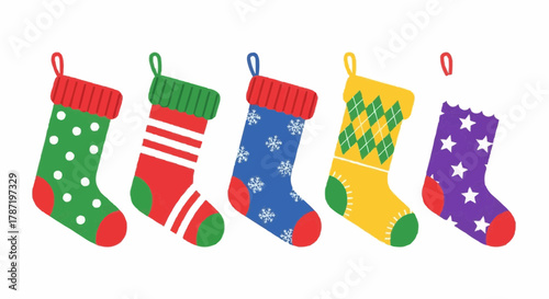 Winter Christmas Stocking Vector Set Festive Holiday Decoration and Gift Ideas