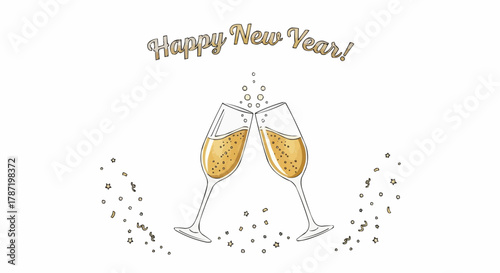 Sparkling New Year 2026 vector illustration a festive winter toast with champagne glasses, ideal for holiday celebration designs and seasonal greetings