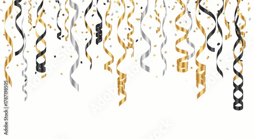 A festive vector bunch of golden balloons for a winter new year 2026 celebration with stars and confetti