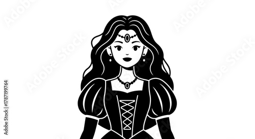 Elegant royal woman with beautiful crown and dress vector illustration