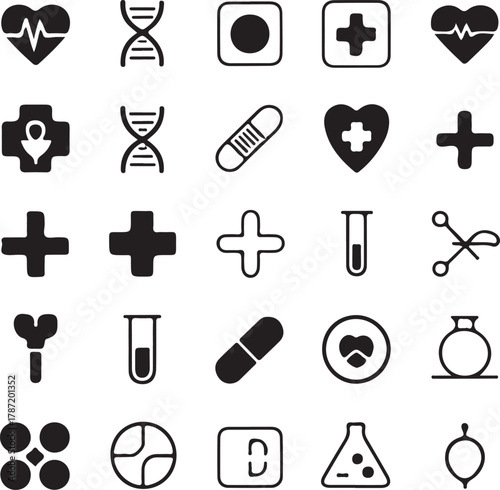 Medical Symbol Silhouette Vector Bundle | Health Icons | Black Vector