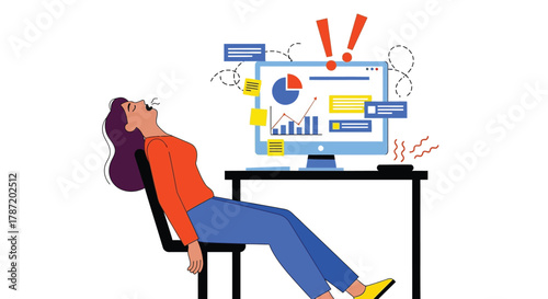 Stressed businesswoman overwhelmed by deadlines needs a break badly