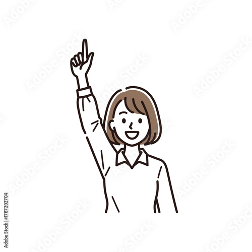 Woman pointing upwards with a positive and happy expression