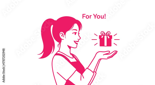 Cheerful girl offering a present with love and kindness for someone special