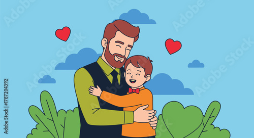 Father's day illustration loving father and son cartoon illustration