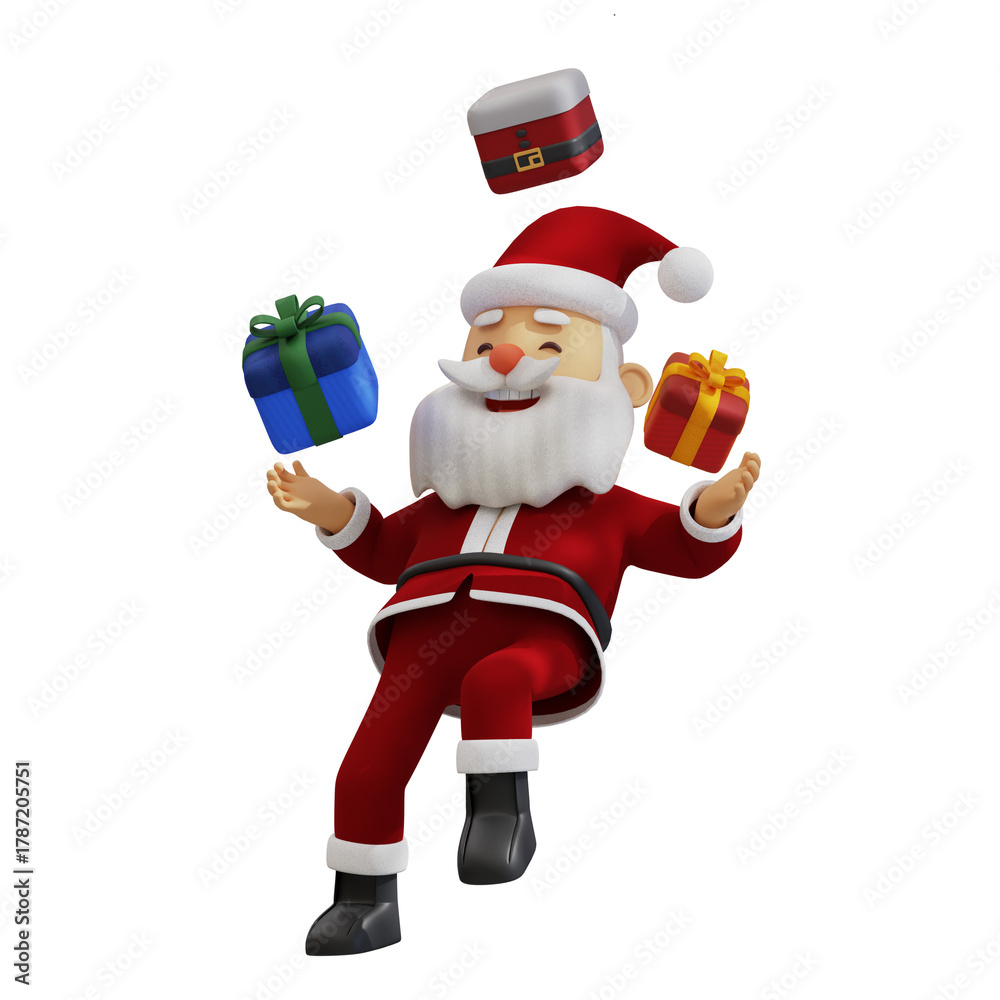 Fototapeta premium 3D Santa Claus Juggling Christmas Gifts