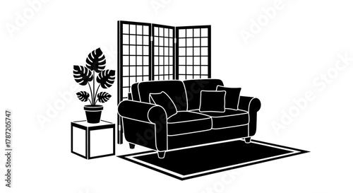 Create a cozy modern living room with this elegant black sofa design