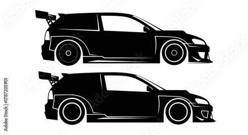 Sleek black racing car side view for dynamic automotive designs