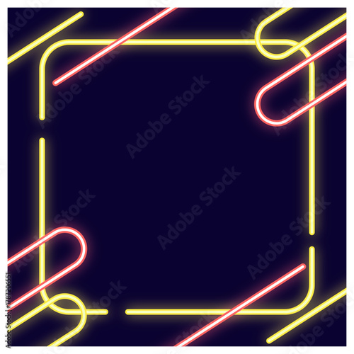 黄色とオレンジのポップで可愛いネオン線フレーム背景　正方形