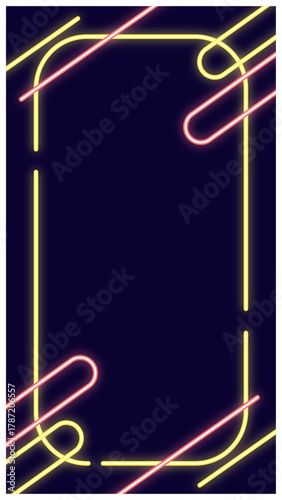 黄色とオレンジのポップで可愛いネオン線フレーム背景　縦型