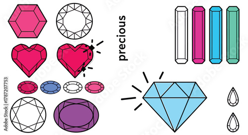 Colorful precious gem collection for graphic design and creative projects