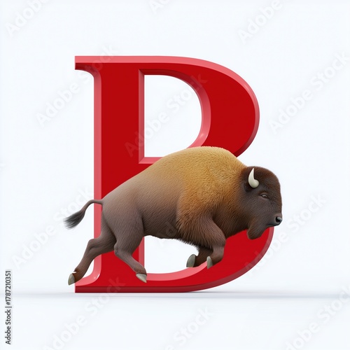 Playful Bison Jumping Over Letter B
