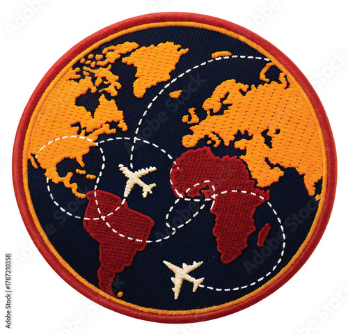 Global adventure awaits with this detailed world map patch, perfect for travel enthusiasts and aviation businesses looking for a unique design element