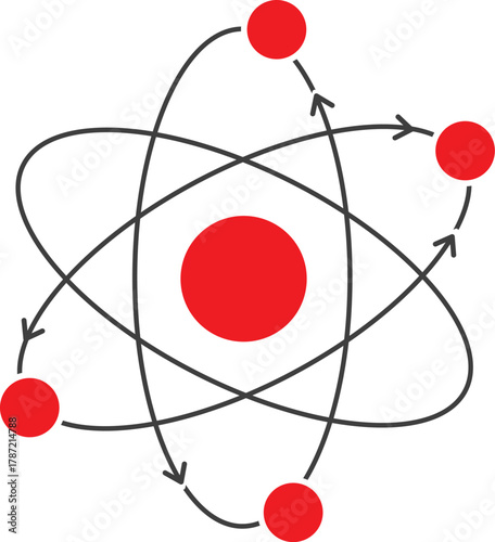 Modern flat design of a planetary atom model with orbiting electrons. A simple vector graphic icon representing scientific principles and atomic energy