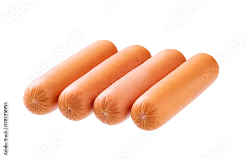 whole boiled sausages isolated on white background. Fresh boiled sausage  isolated on white background.