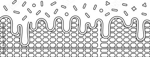 Dripping Icing with Sprinkles on a Textured Surface, Line Art Illustration
