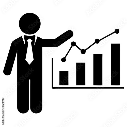 Silhouette of Business Leader Pointing at Data Chart, leadership, chart, presentation, business