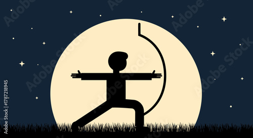 Archer silhouette moonlit night archery illustration vector art