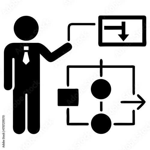 Silhouette of Manager Instructing Staff at Workplace, leadership, guide, office, team