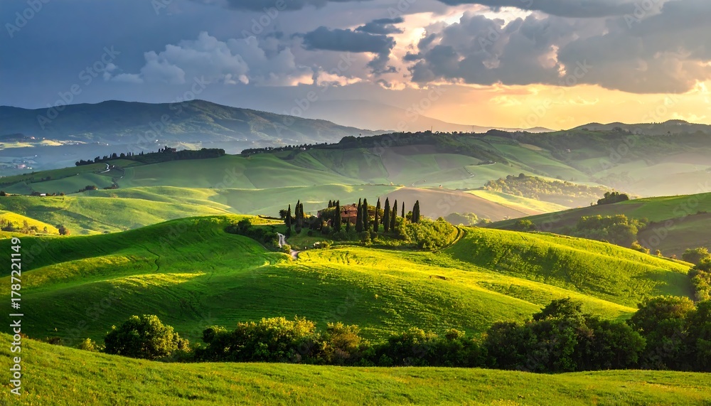 Obraz premium Rolling Hills of Tuscany at Sunset - A Serene Landscape.