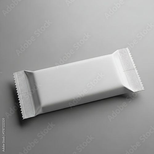 Isolated white flow-pack package on a neutral background, ready for custom branding and visual marketing