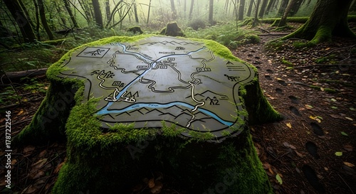 Moss-covered tree stump in sun-dappled forest — Digital detox wilderness retreat for quiet wonder and earth’s slow rhythm Stock royalty free