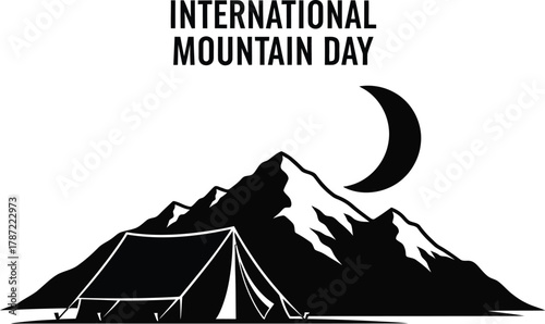 International Mountain Day with mountains, moon and tent