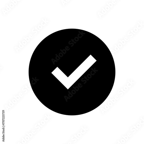 Checkmark icon in a solid black circle with a white tick, approval, success, completion
